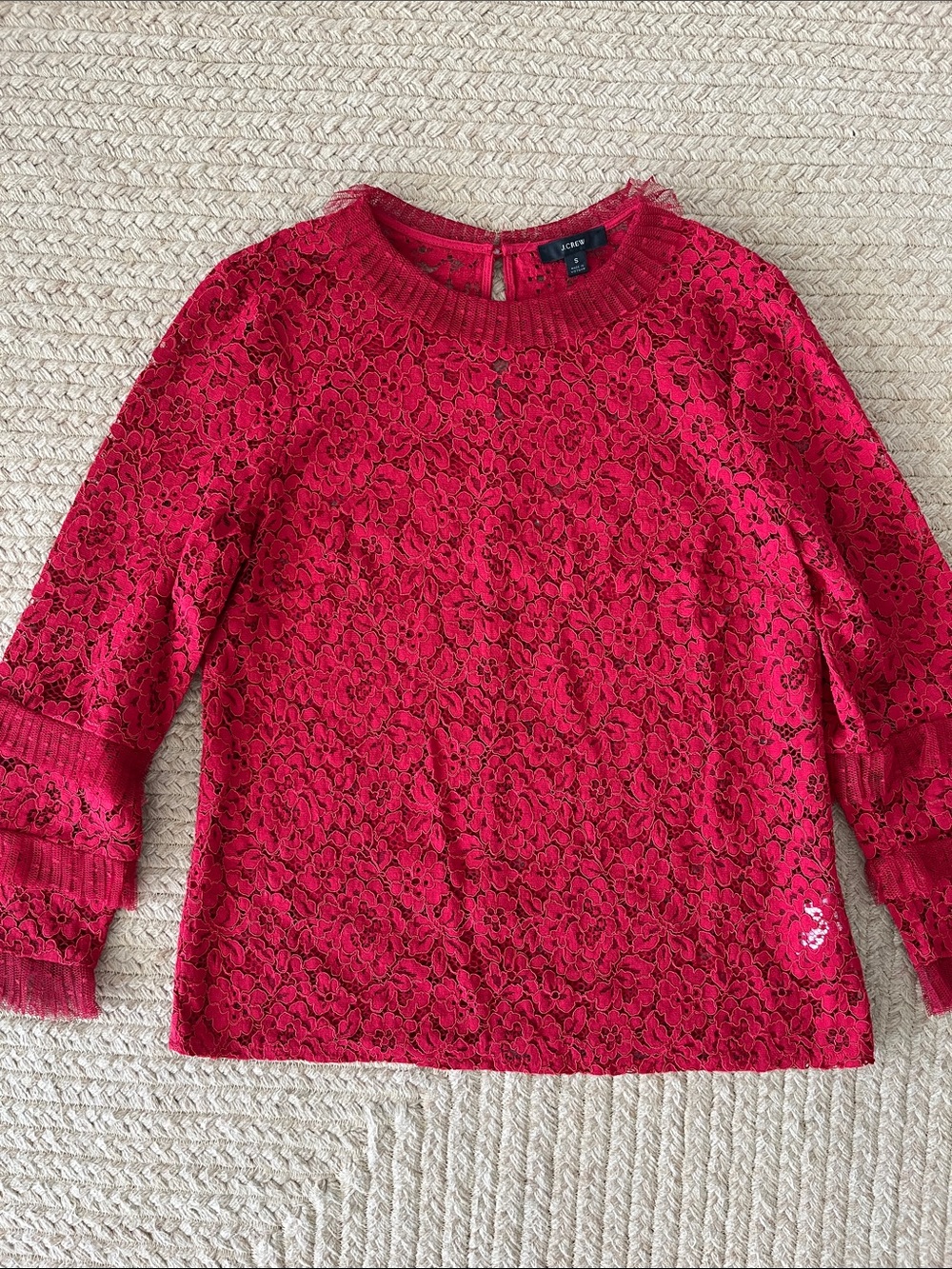 J. Crew Red Lace Crewneck Blouse with Cami